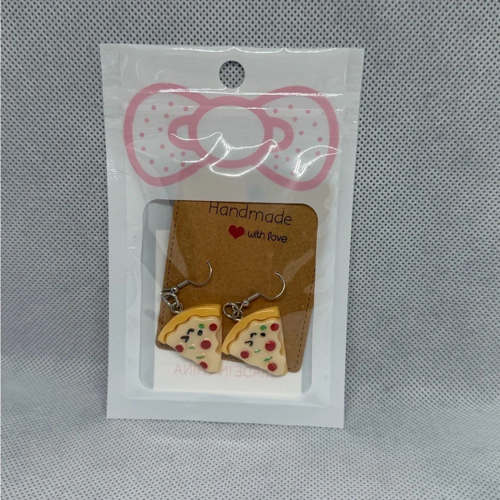 Handmade White Pizza Slice Earrings